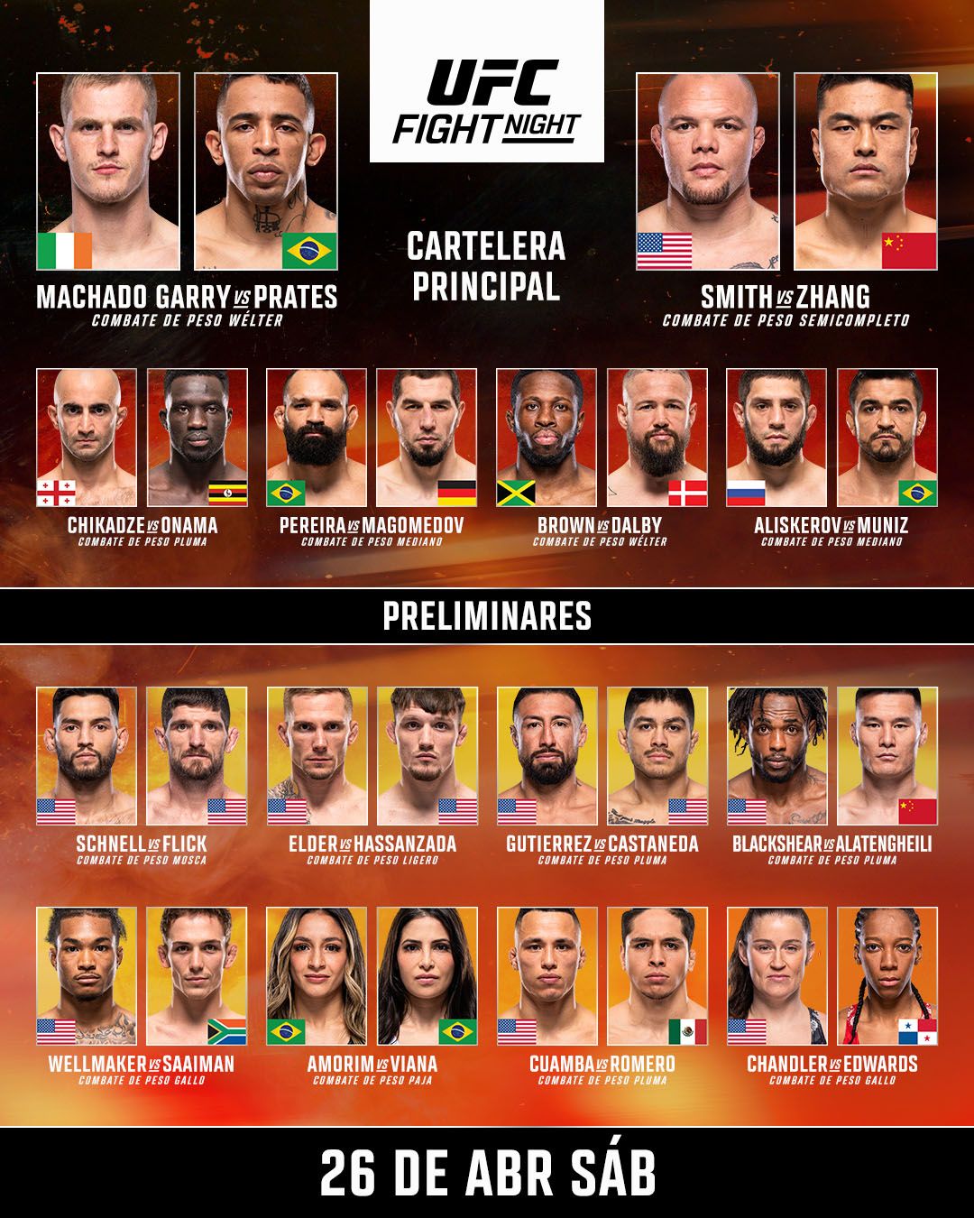 Cartelera UFC Fight night 26 de abril 2025
