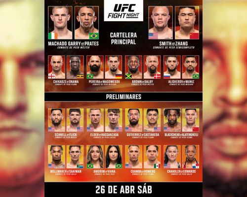 UFC Fight night 26 Abril 2025 Garry vs. Prates – Cartelera